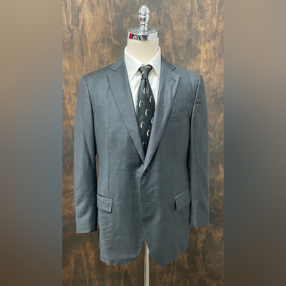 Ermenegildo Zegna Made in Italy Tonal Mini Check Suit Jacket in Charcoal 46 R